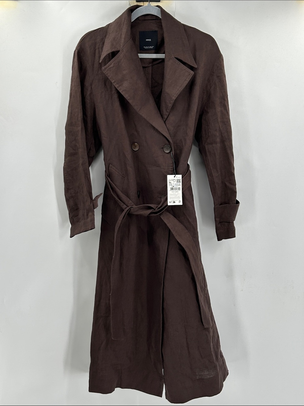 Mango Linen Trench Coat Belted Brown Size XS NWT